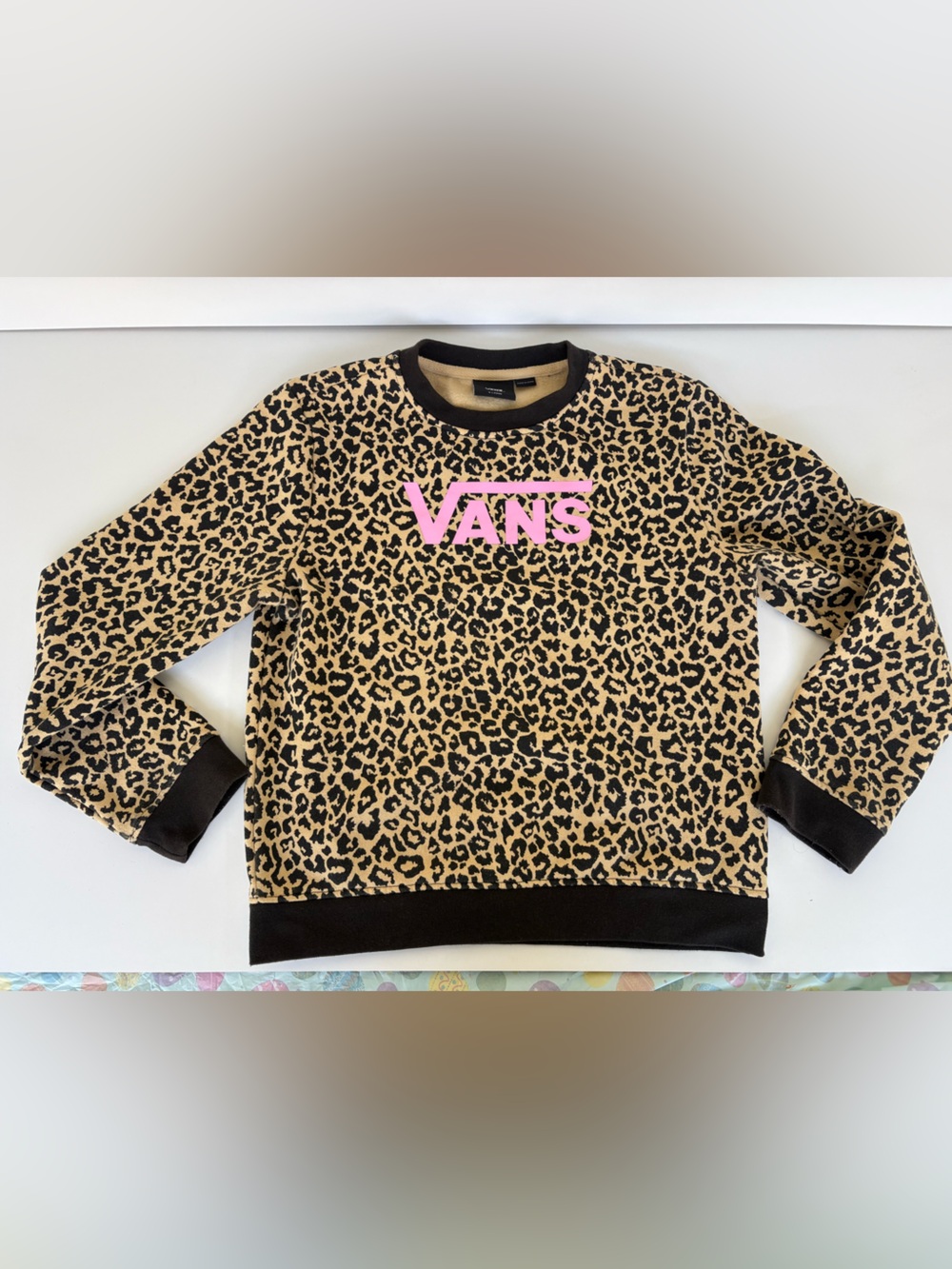Vans Kids Leopard-Print Crewneck Sweatshirt with Pink Logo